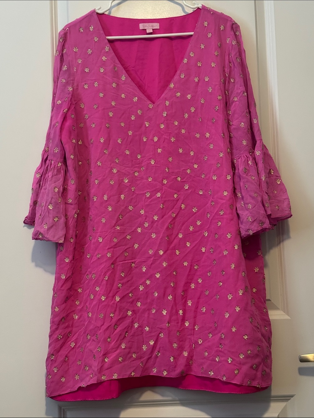 Lilly Pulitzer Fuchsia Mini Dress with Gold Star Embellishments